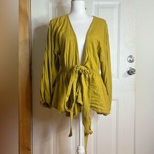 Free People Mustard One Tie Wrap Kimono size Small